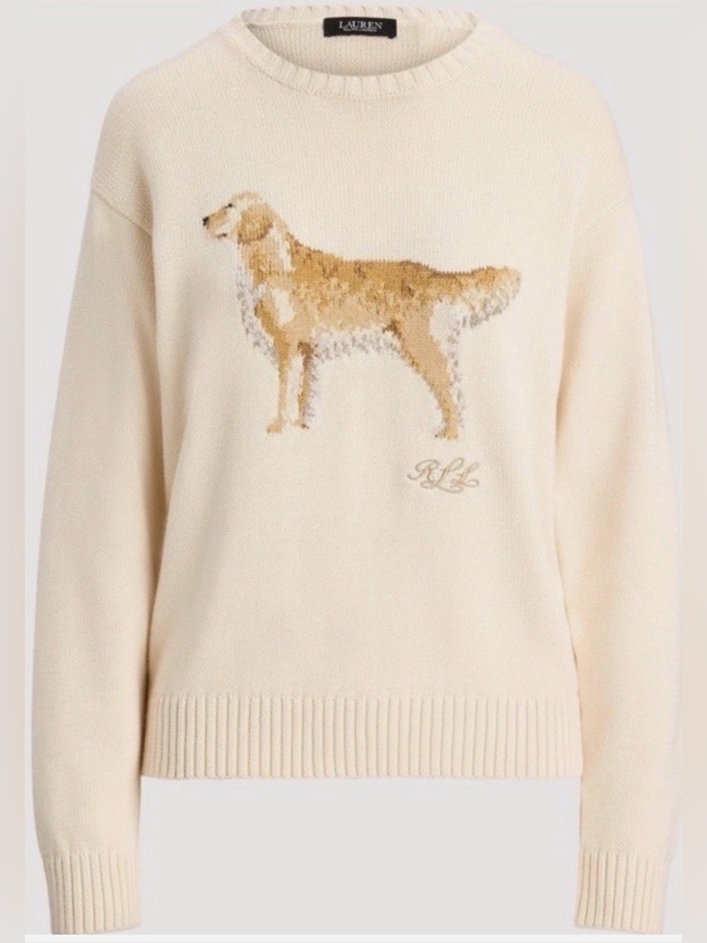 NWT Lauren Ralph Lauren Ivory Cream Golden Retriever Yellow Lab Dog Sweater - Picture 2 of 4